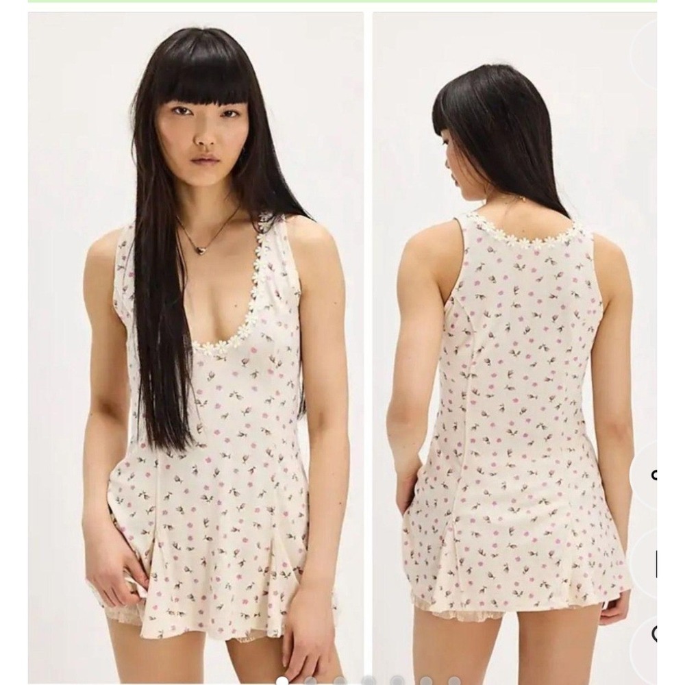 Free People Bali Isn't It Lovely Knit Tunic Floral Pointelle Mini Dress Cream M